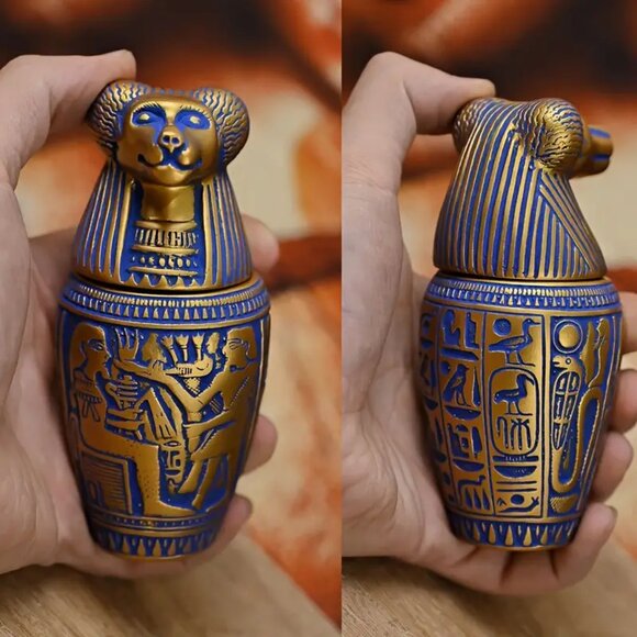 NWOT - Set of Four Ancient Egyptian Jar Sculptures - Featuring Hieroglyph - Picture 7 of 7